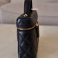 CHANEL Black Caviar Top Handle Flat Vanity on Chain Light Gold Hardware