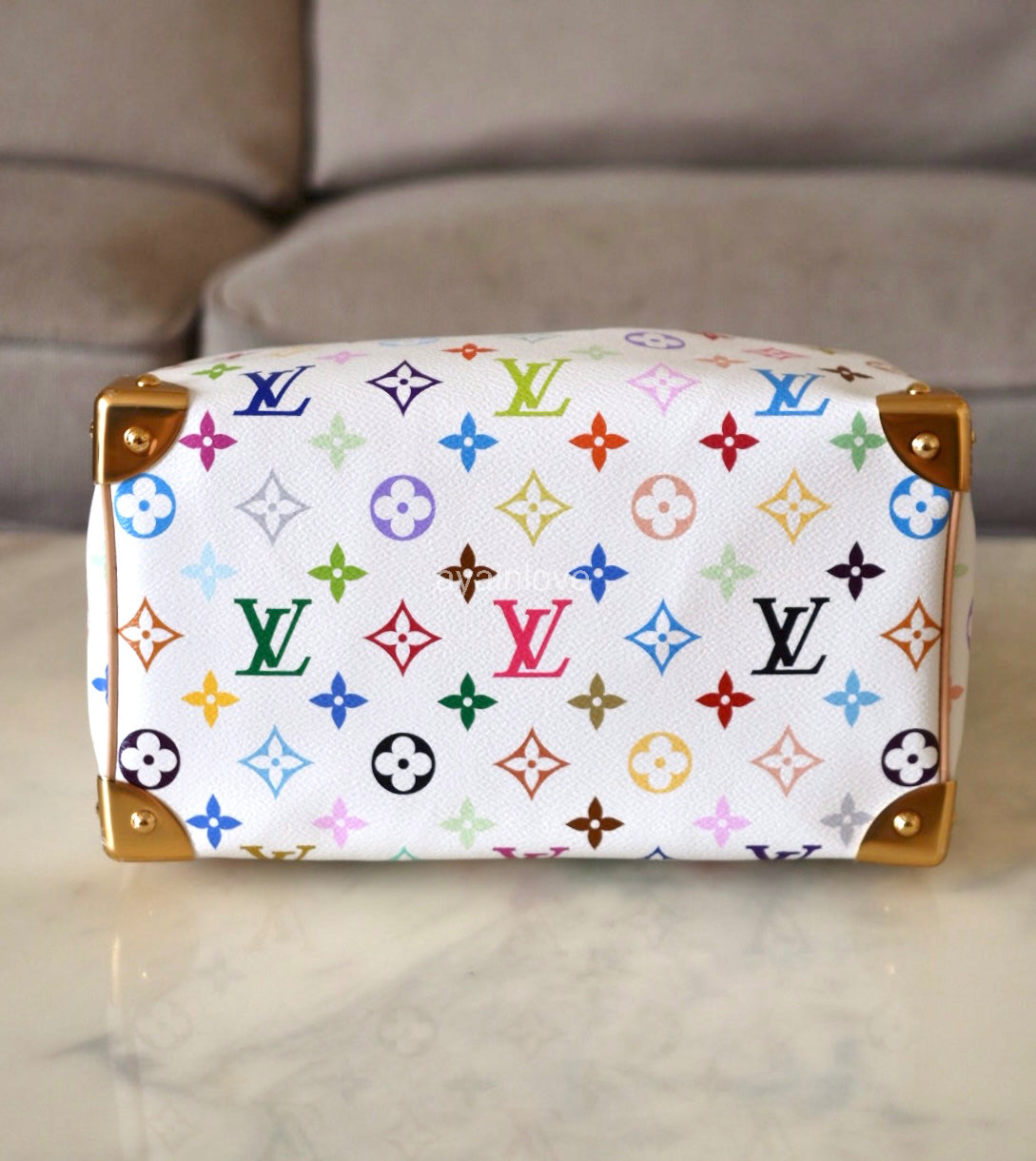 LOUIS VUITTON LV x TM White Multicolour Murakami Speedy 25 Gold Hardware