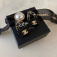 CHANEL 23C Black Classic Flap Handbag Stud Earrings Gold Hardware