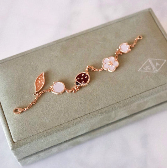 Van Cleef Arpels VCA 5 Motifs Lucky Spring Carnelian, Mother of Pearl and Onyx Bracelet 18KT Rose Gold