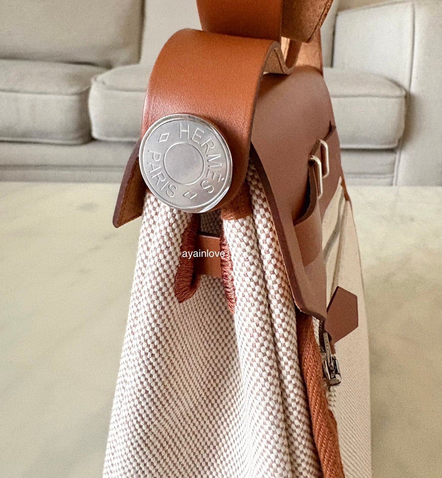 HERMES Herbag Mini Zip 20 Vache Hunter Ecru Beige/Fauve Palladium Hardware W Stamp
