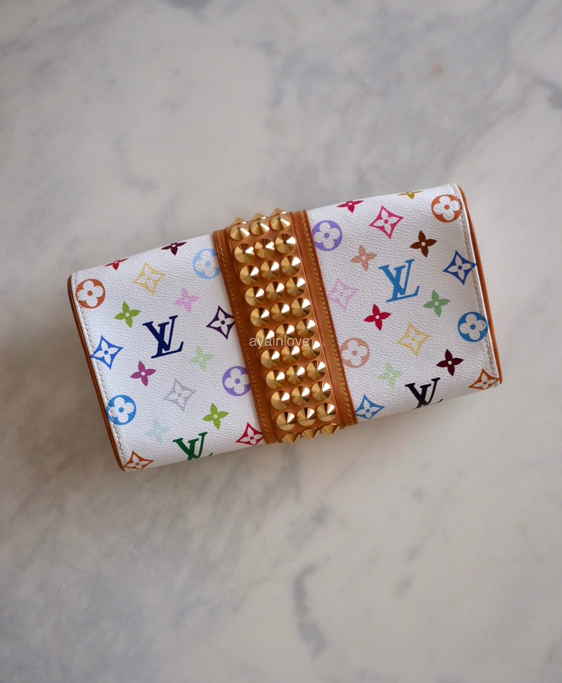 LOUIS VUITTON Courtney White Multicolour Murakami Clutch Bag Gold Hardware