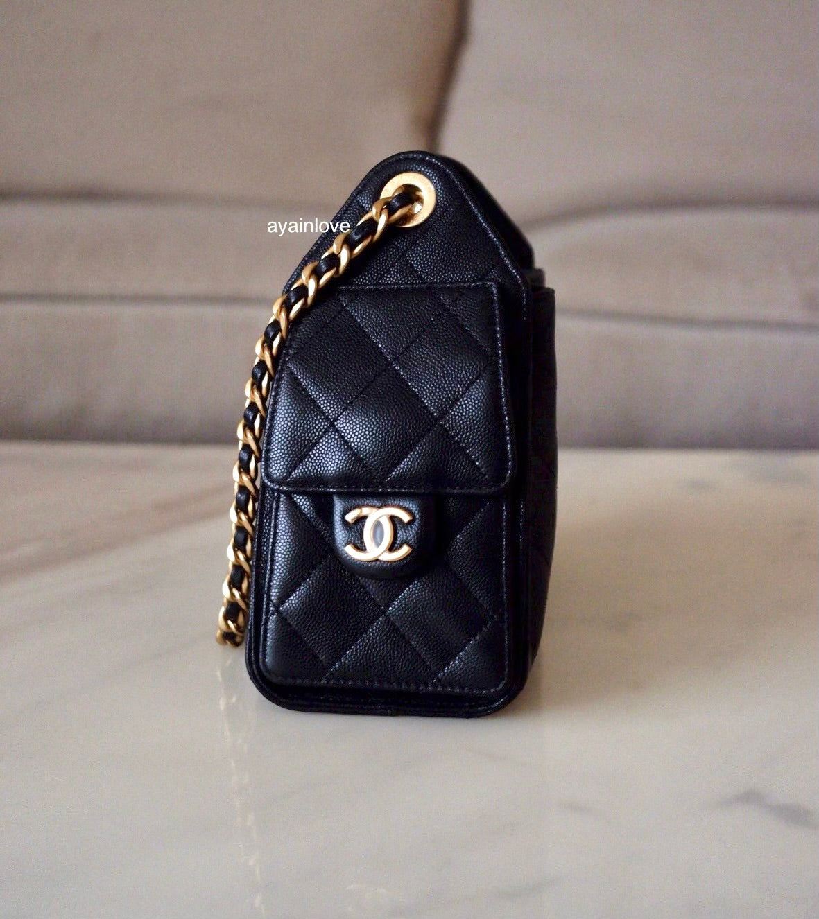 CHANEL 25 Mini Black Caviar Microchipped Bag Gold Hardware