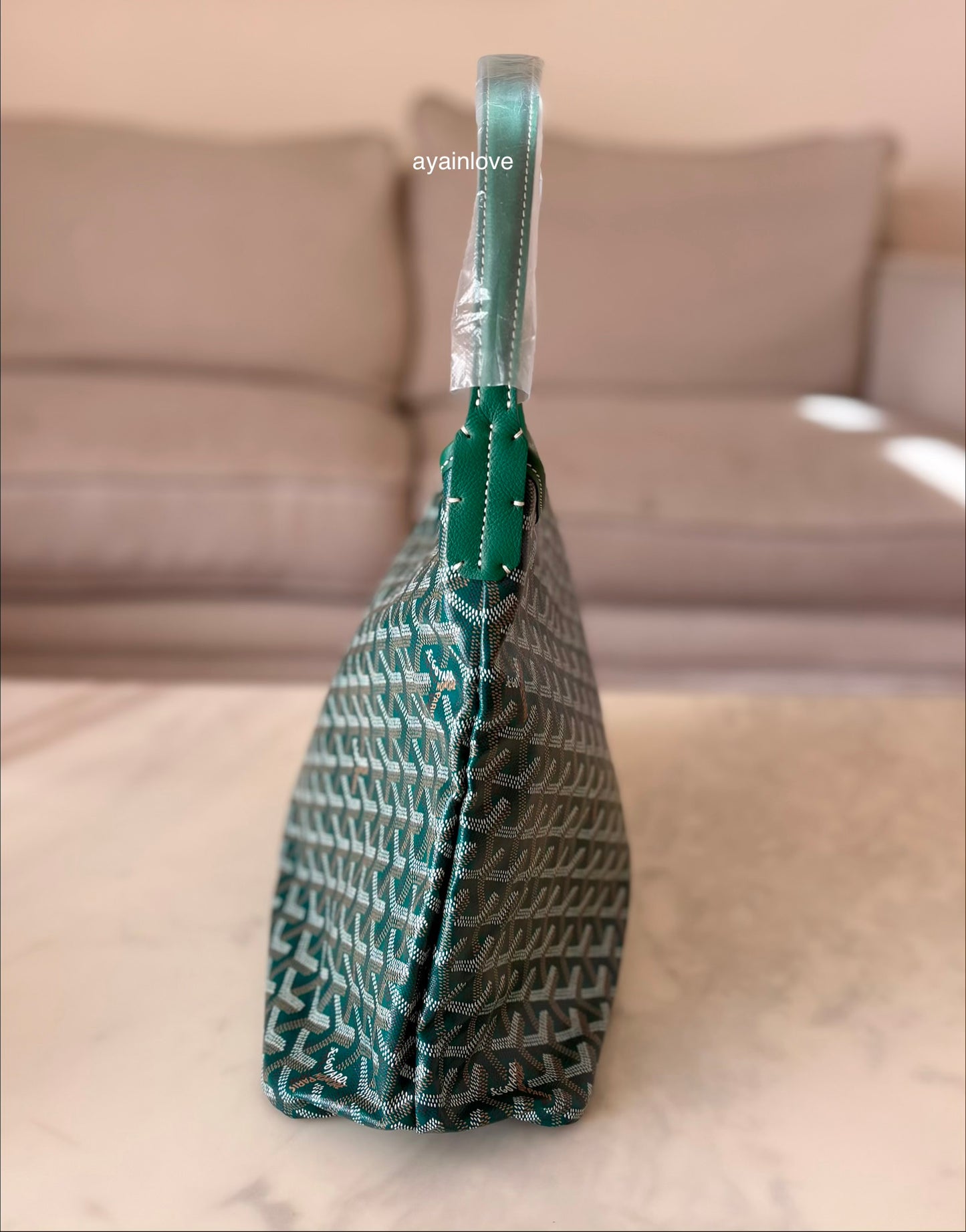 GOYARD Green Goyardine Hobo Boheme PM Bag with Blue Heart Stamp