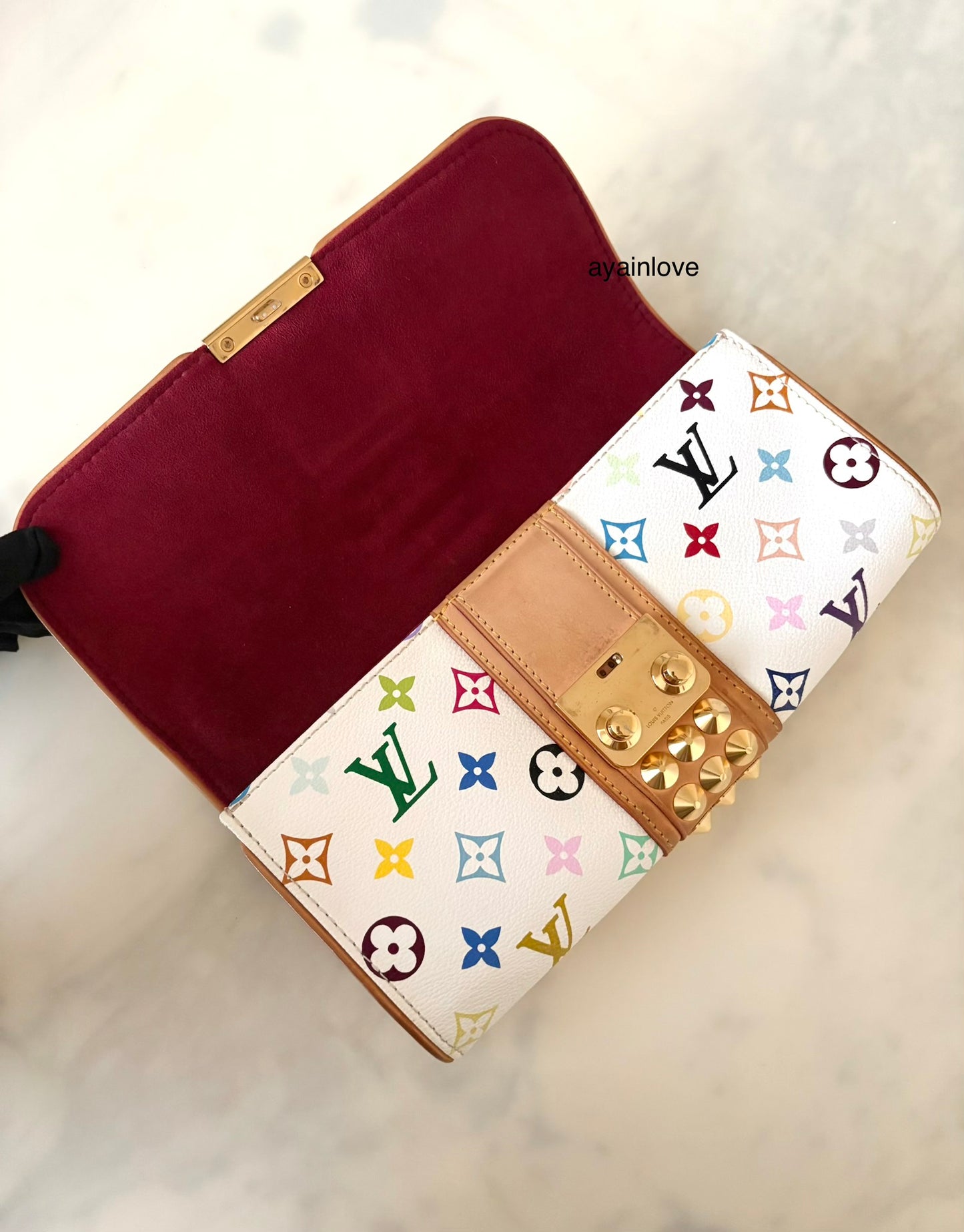 LOUIS VUITTON Courtney White Multicolour Murakami Clutch Bag Gold Hardware