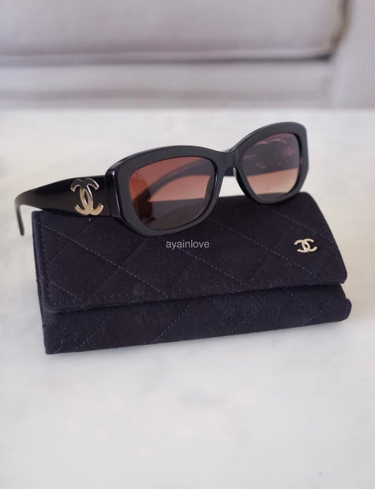 CHANEL Pillow Black CC Logo Hardware Rectangle Sunglasses
