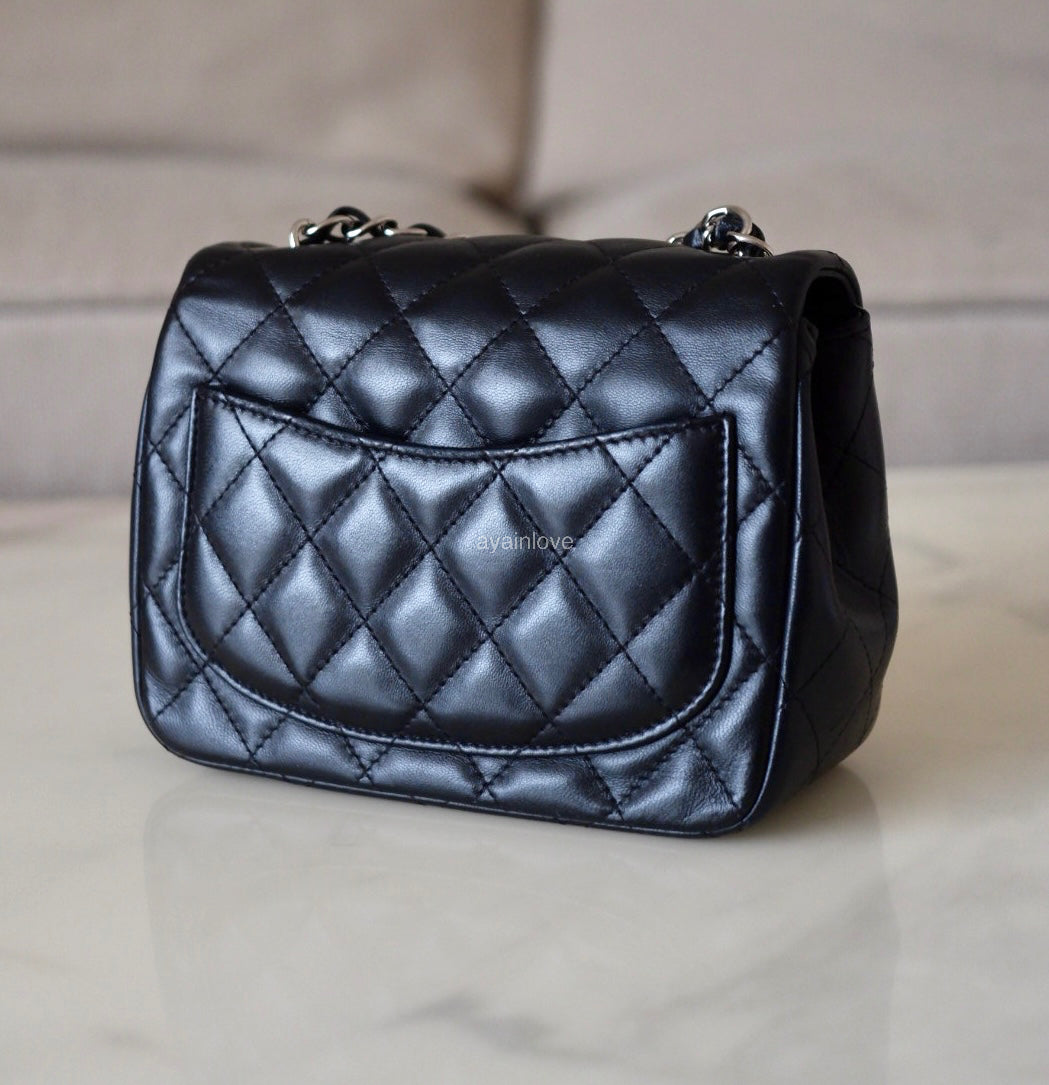 CHANEL Black Classic Quilted Square Mini Flap Bag Silver Hardware
