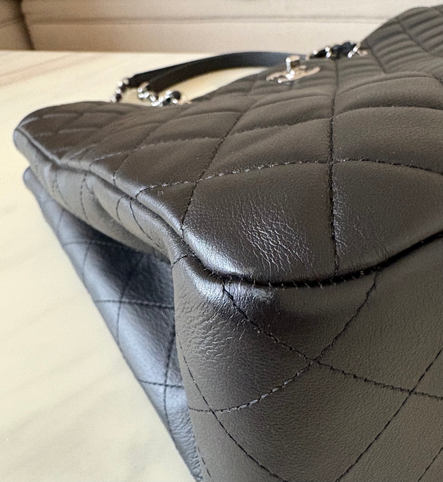 CHANEL Black Quilted Calfskin Tote Bag Classic CC Lock Silver Hardware