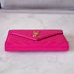 Yves Saint Laurent YSL Classic Cassandre Fuchsia Chevron Quilting Wallet on Chain Gold Hardware