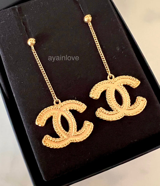 Chanel 22S Gold Square White Resin CC Earrings