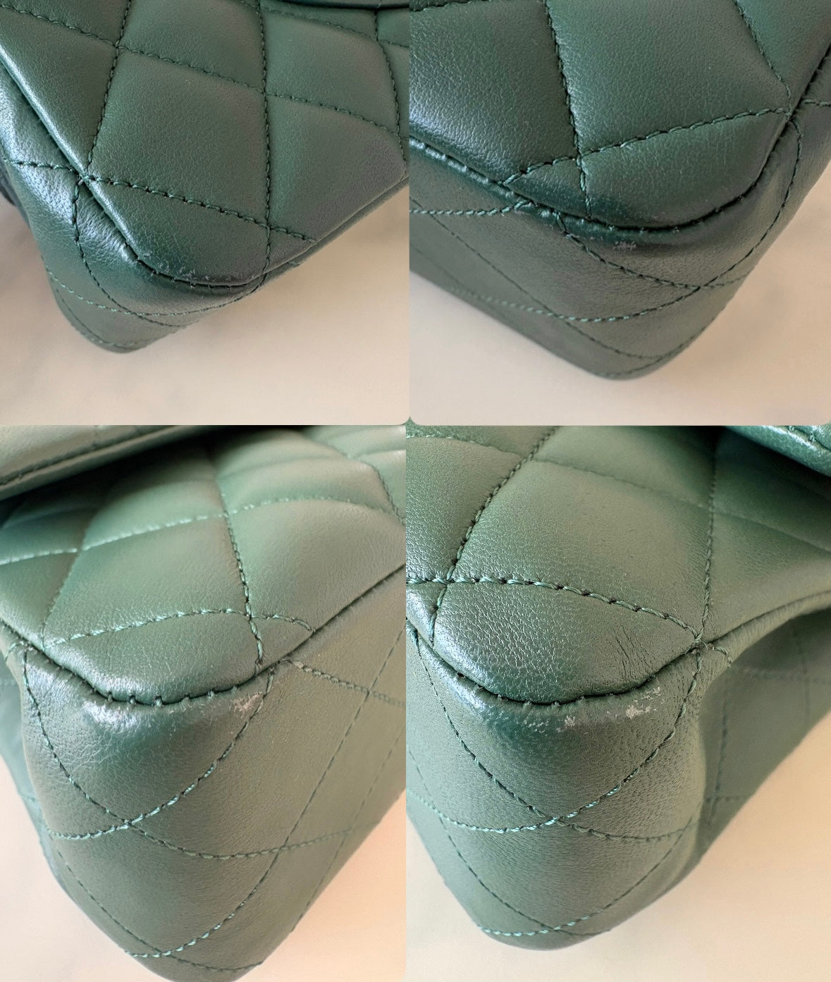 CHANEL Dark Green Lambskin Medium/Large Classic Flap Silver Hardware