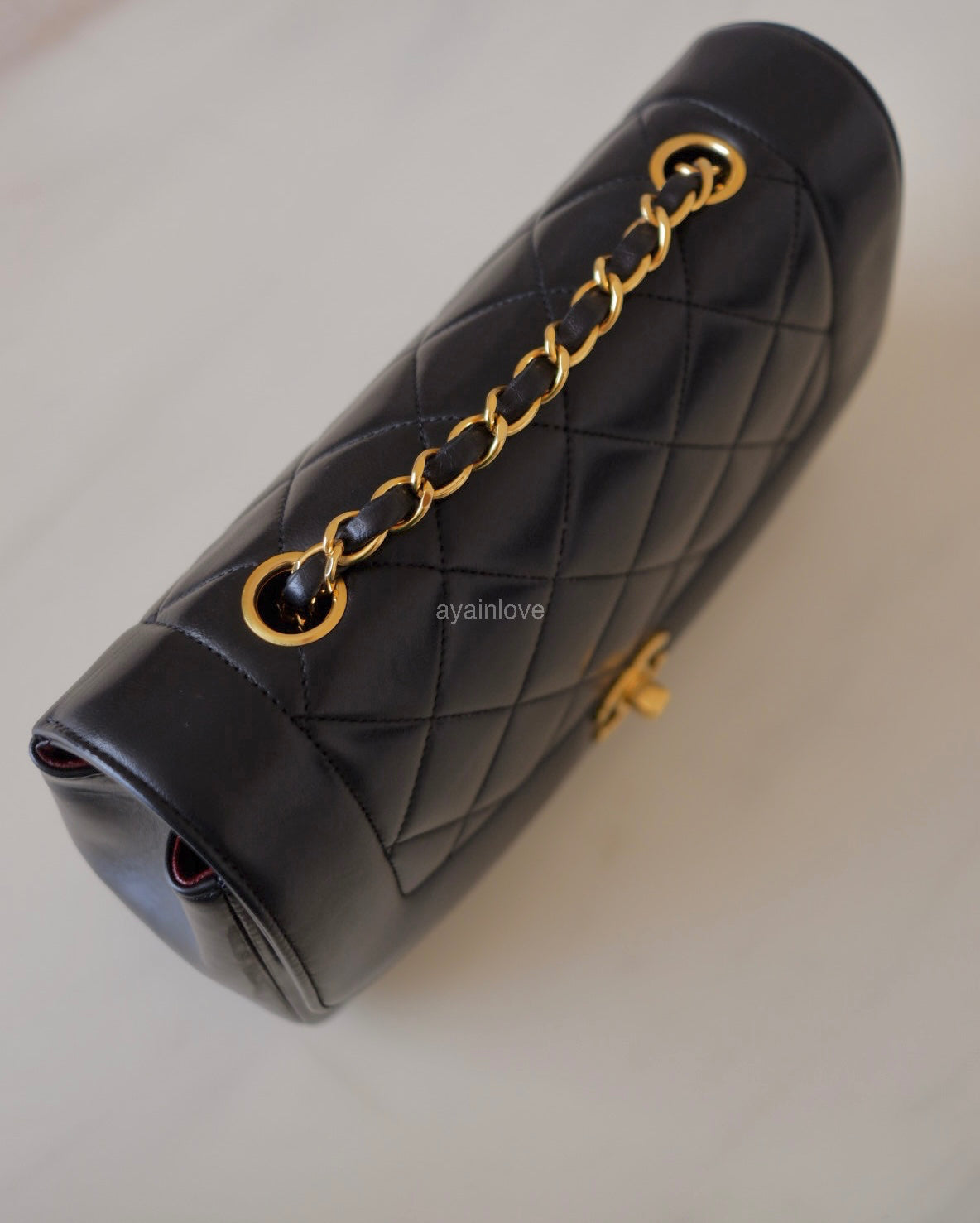 CHANEL Vintage Black Quilted Lambskin Small Diana Flap Bag 24KT Gold Plated Hardware Series 3