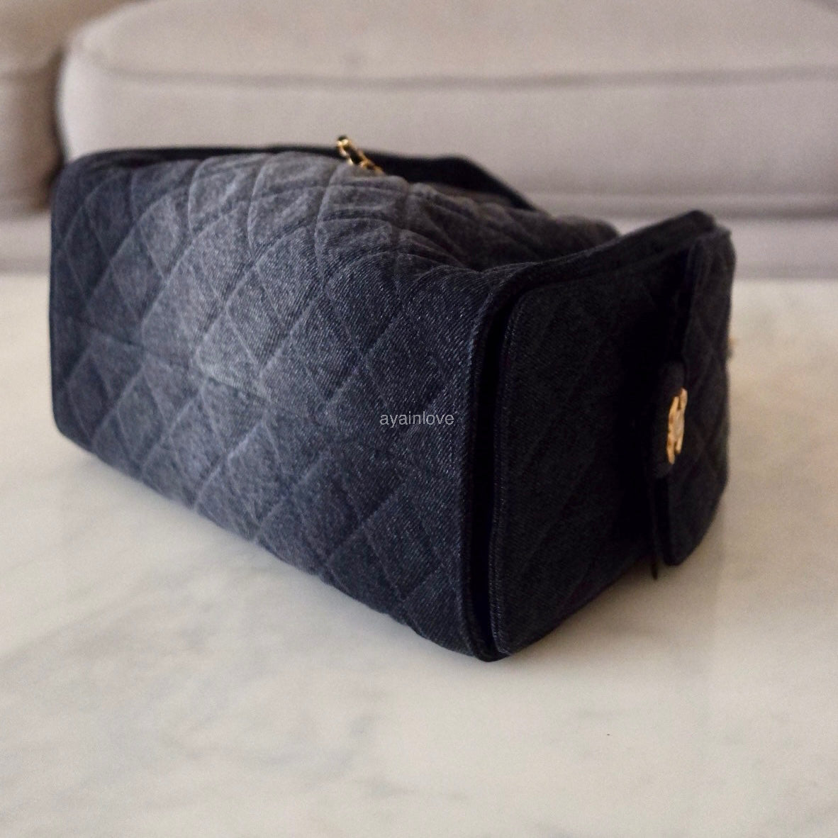 CHANEL 26P Black Washed Denim Small 25 Bag Gold Hardware