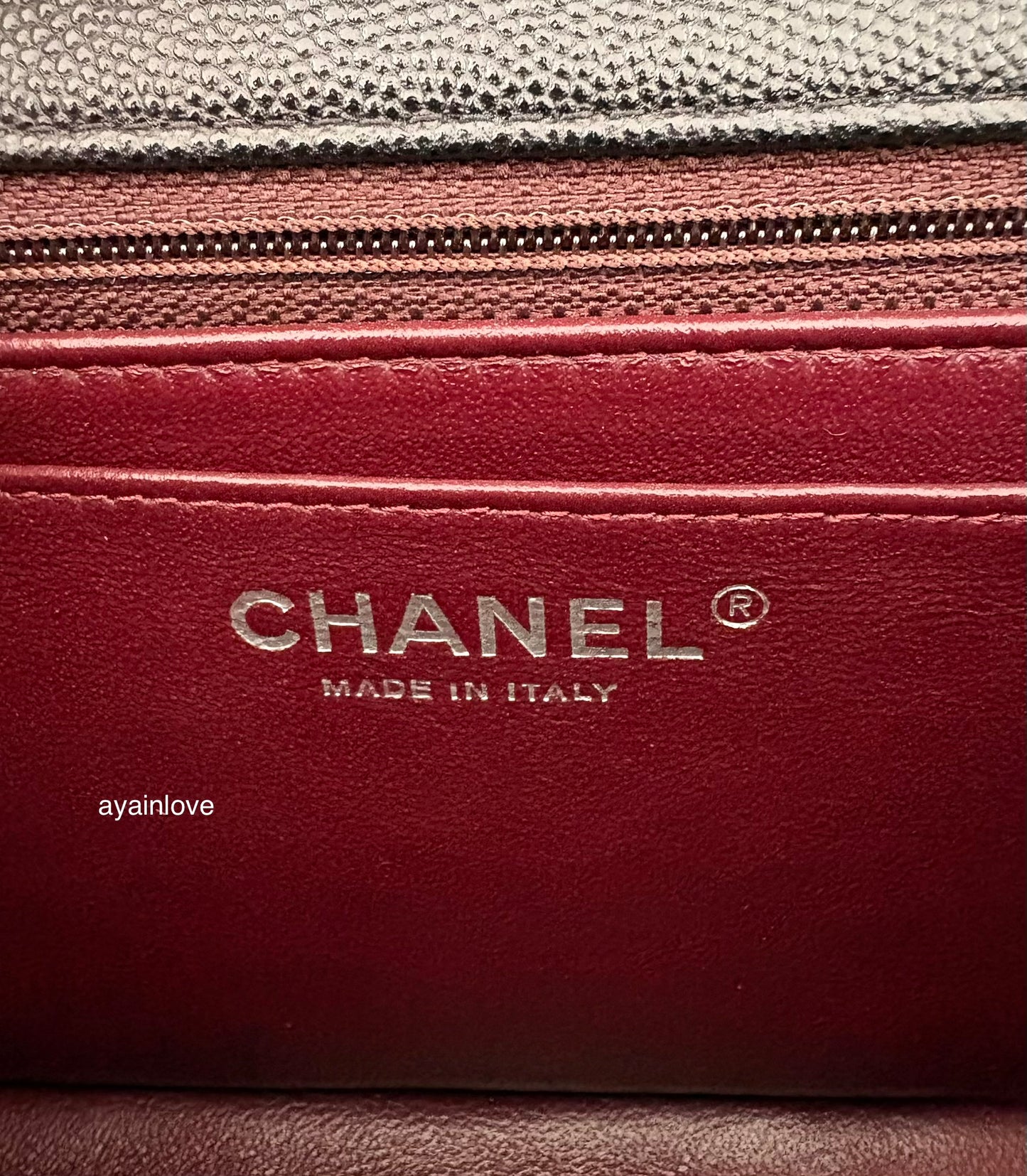 CHANEL 17B Black Caviar (Burgundy Interior) Quilted Square Mini Flap Bag Silver Hardware