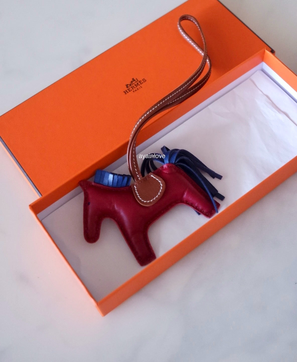 HERMES Rodeo PM Tricolour Rubis/Blue Sapphire/Fauve Bag Charm