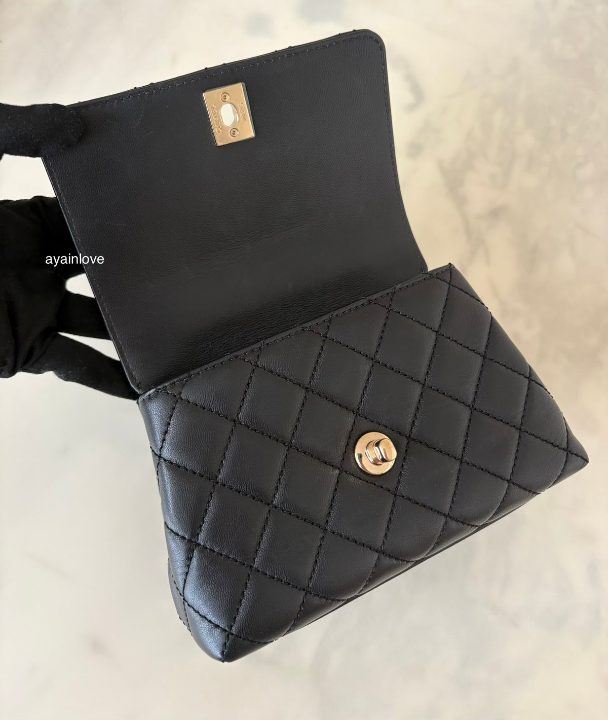 CHANEL Black Goatskin Coco Rainbow Handle Extra Mini 19cm Bag Light Gold Hardware