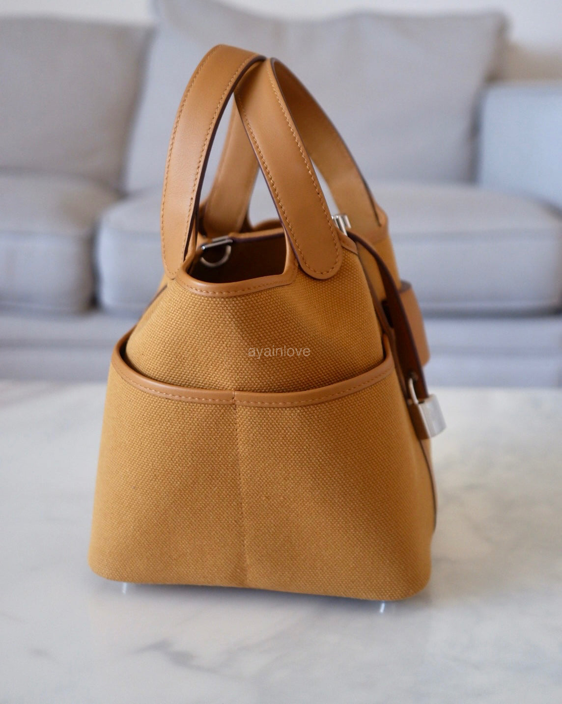 HERMES Picotin 18 Cargo Swift/Toile Canvas Sesame Palladium Hardware B Stamp