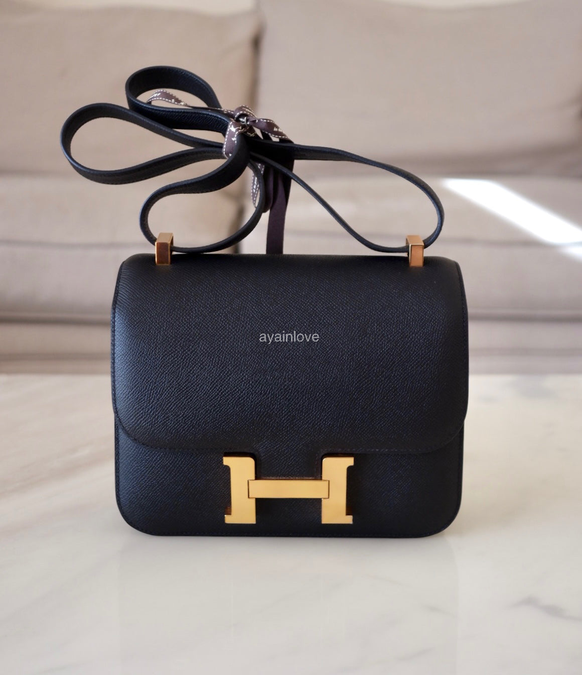 HERMES Constance 24 Noir Black Epsom Rose Gold Hardware D Stamp