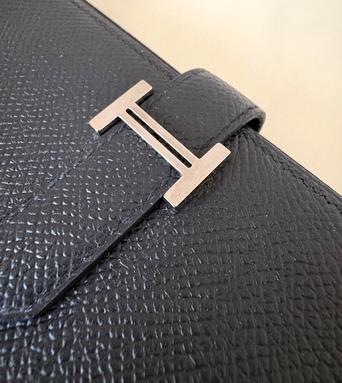 HERMES Bearn Wallet Epsom Black Noir Palladium Hardware C Stamp