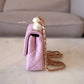 CHANEL 24S Pink Lambskin Twin Pearls Quilted Mini Flap Bag Adjustable Gold Hardware