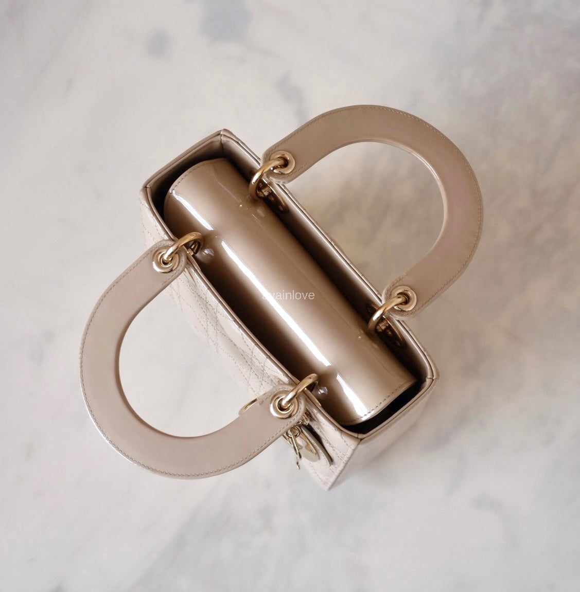 DIOR Small Lady Dior Beige Patent Cannage Calf Skin Bag