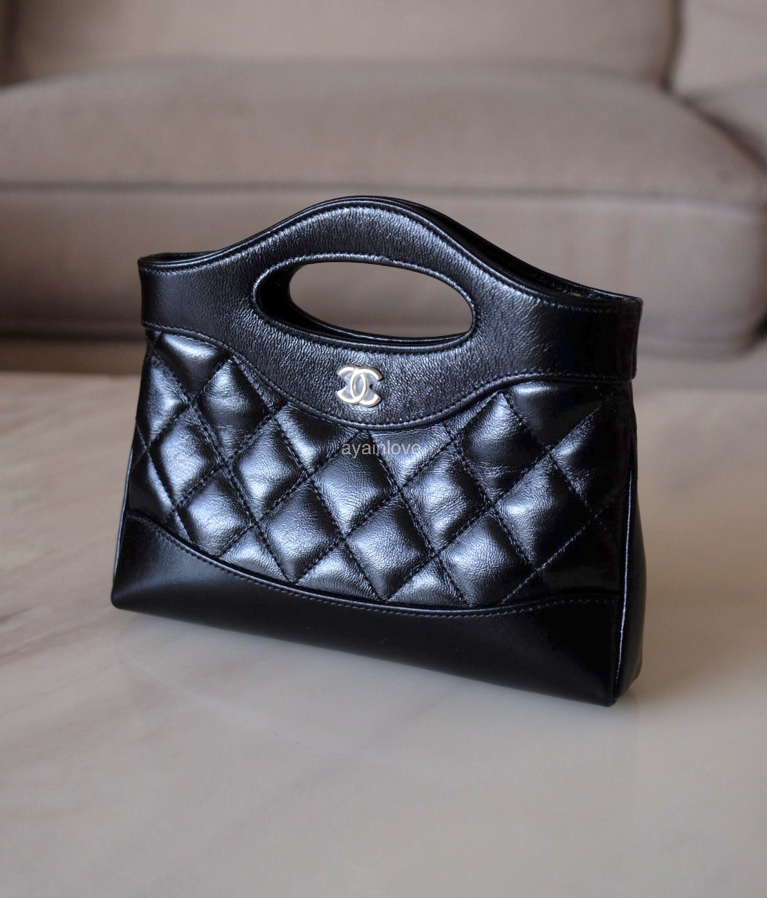 CHANEL Black Calfskin Mini 31 Shopping Bag Light Gold Hardware