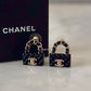 CHANEL 23C Black Classic Flap Handbag Stud Earrings Gold Hardware