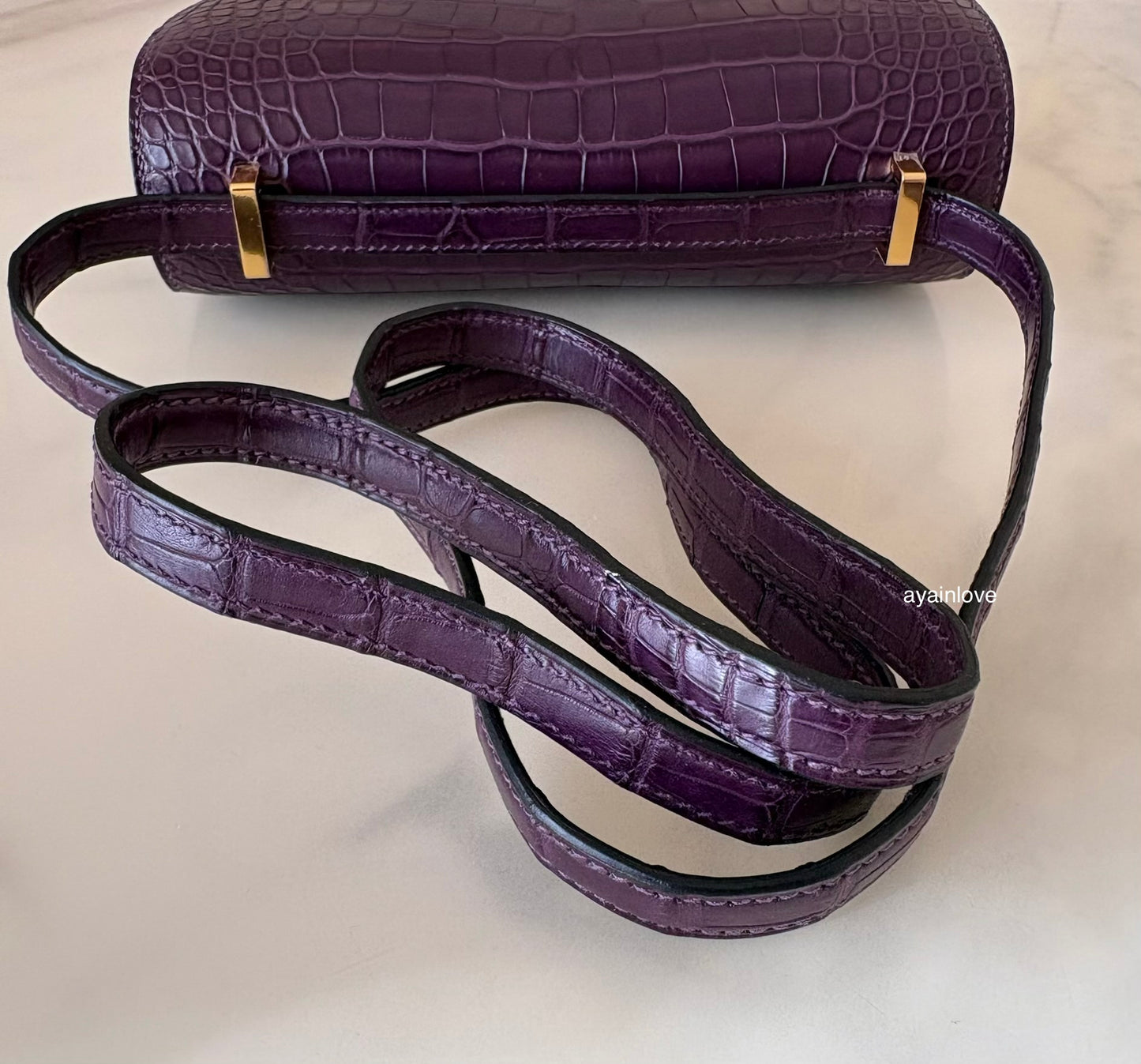 HERMES Constance Mini 18 Amethyst Purple Matte Alligator Leather Gold Hardware Y Stamp