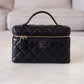 CHANEL 2025 Black Caviar Top Handle Flat Vanity on Chain Light Gold Hardware