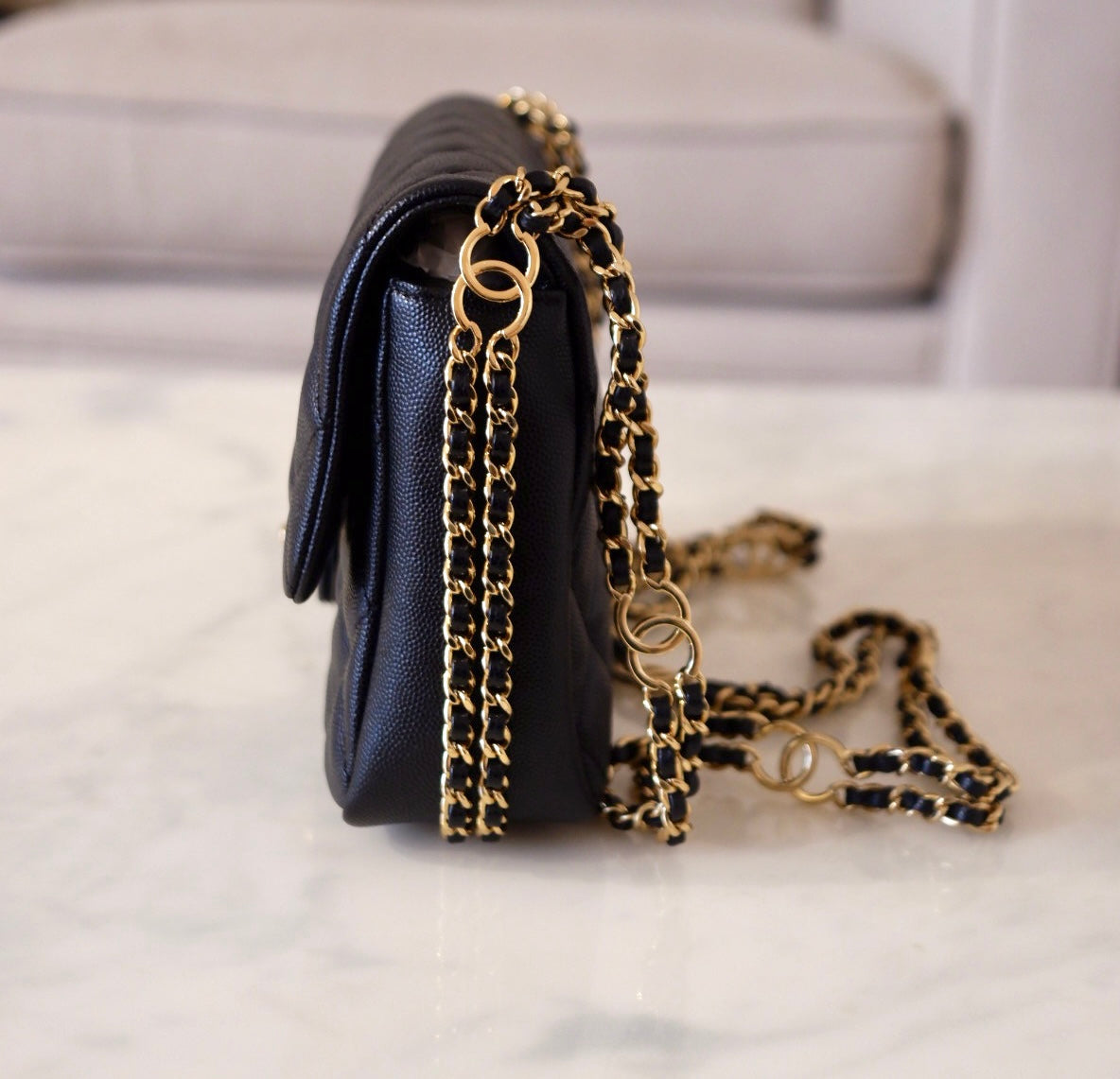 CHANEL 23C Black Caviar CC You 24cm Small Flap Bag Gold Hardware