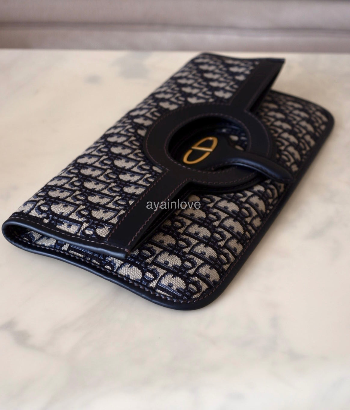 DIOR Blue Oblique Jacquard Fold Over Clutch Bag