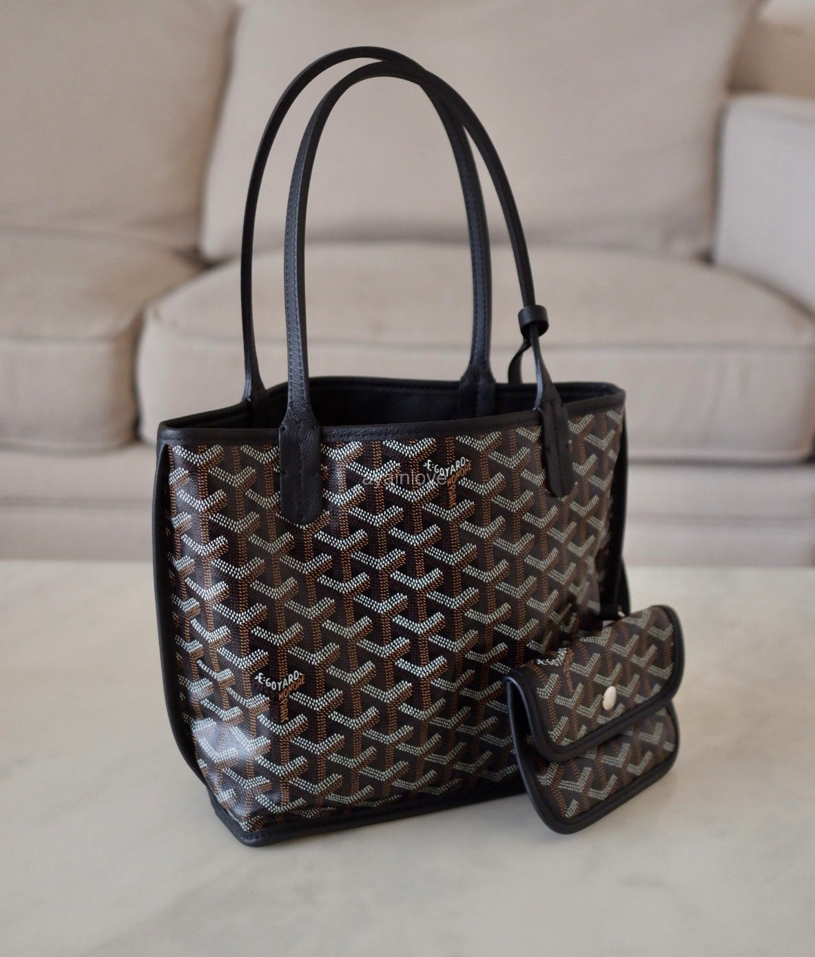 GOYARD Anjou Mini Goyardline Canvas/Calfskin Reversible Tote Bag