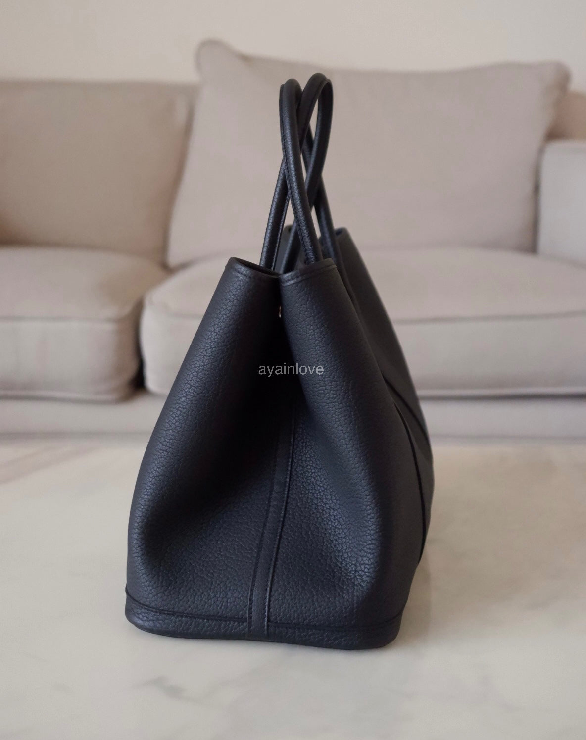 HERMES Garden Party 36 Noir Black Bag Palladium Hardware Stamp U