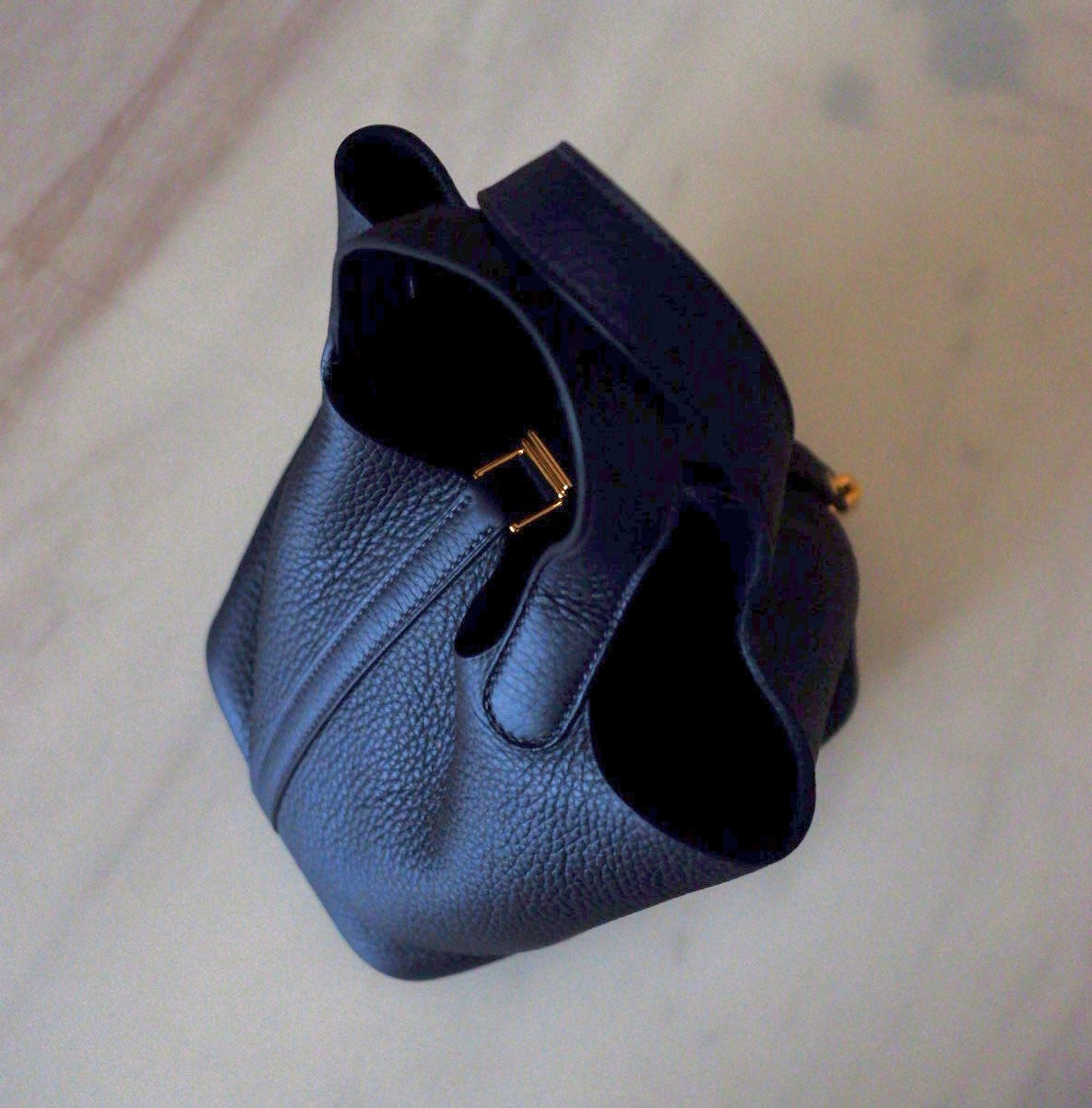 HERMES Picotin Lock 18 Caban Dark Blue Black Taurillion Clemence Gold Hardware K Stamp