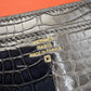 HERMES Constance Blue Marine Shiny Alligator Bicolor Verso Cuivre Long Wallet To Go Rose Gold Hardware
