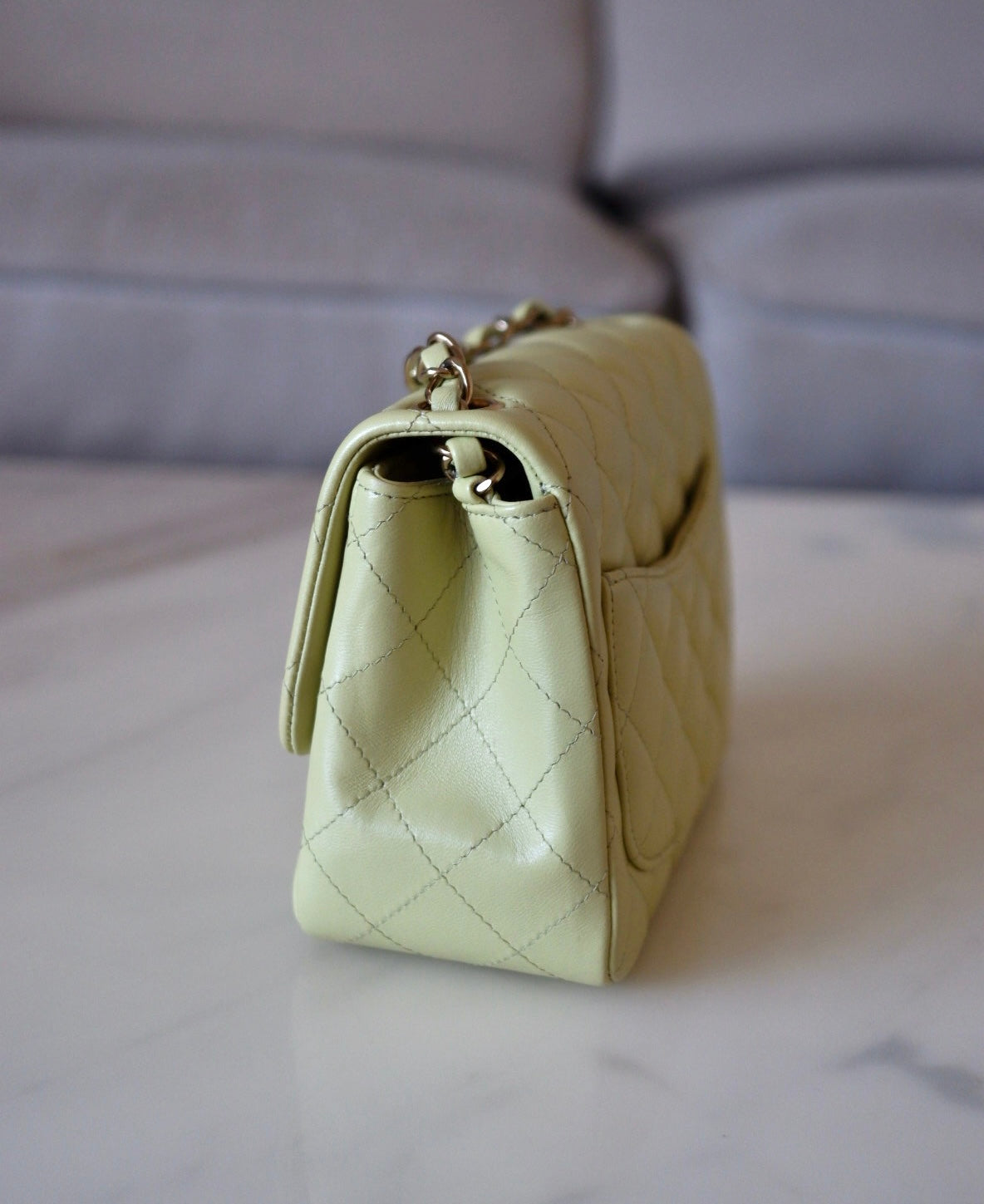 CHANEL 23C Light Green Microchipped Classic Quilted Square Mini Flap Bag Light Gold Hardware