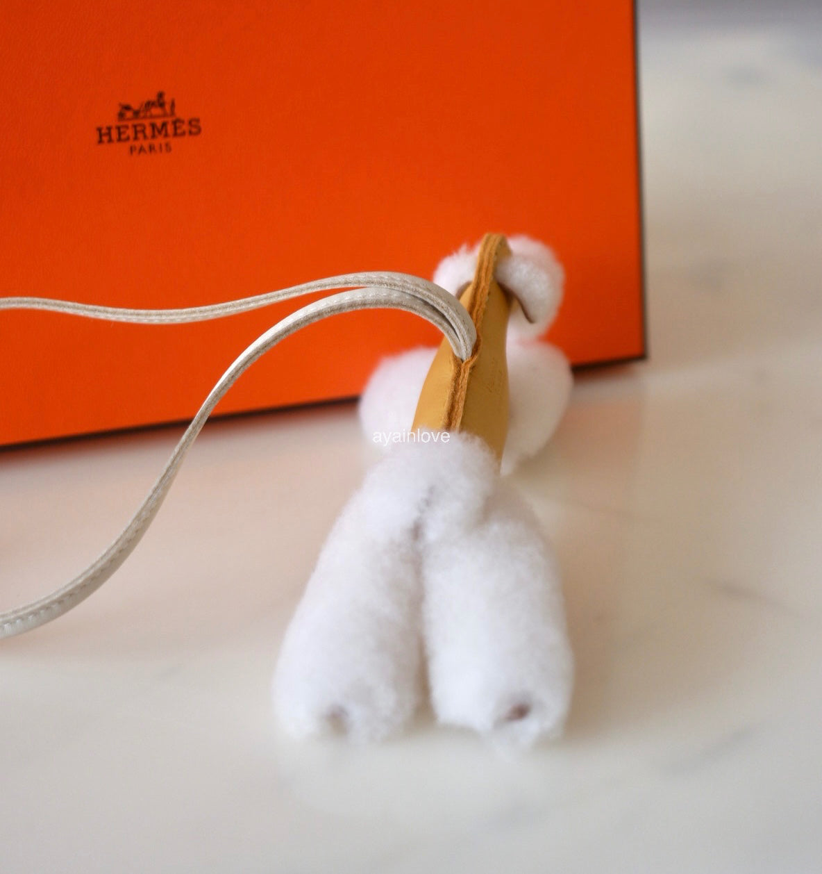 HERMES Budy Ecru/Paille/Craie Wool Leather Bag Charm K Stamp