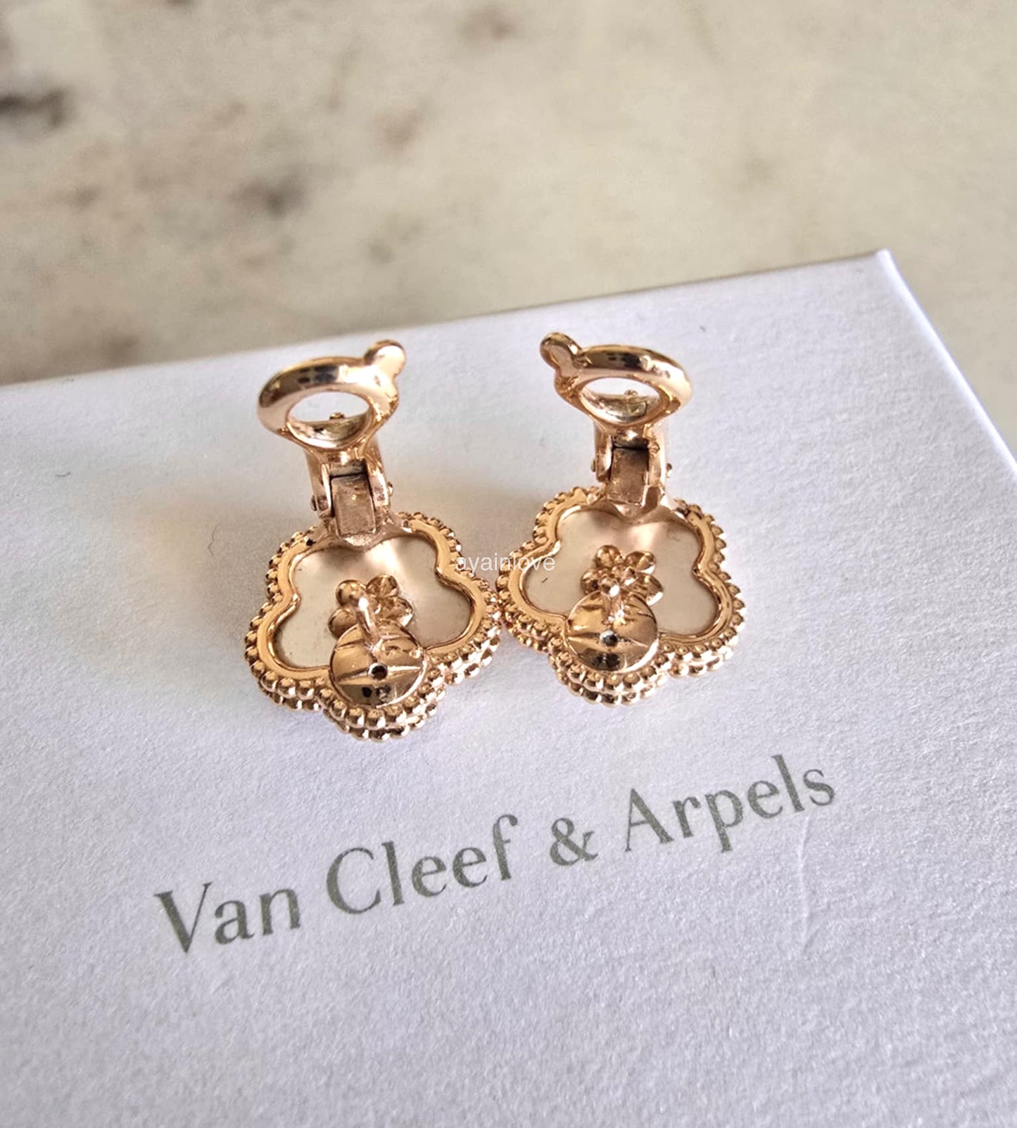 Van Cleef Arpels VCA Lucky Spring Plum Blossom Mother of Pearl 18KT Rose Gold Earrings