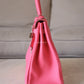 HERMES Kelly 35 Pink Rose Lipstick Togo Palladium Hardware Q Square Stamp