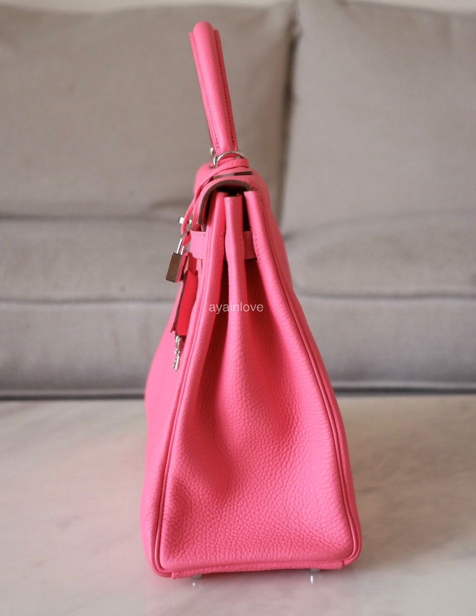 HERMES Kelly 35 Pink Rose Lipstick Togo Palladium Hardware Q Square Stamp