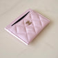 CHANEL 22P Light Pink Rose Clair Caviar Flat Card Holder Light Gold Hardware