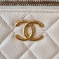 CHANEL Iridescent White Caviar Rectangular Vanity on Adjustable Chain Strap Oversized CC Gold Hardware