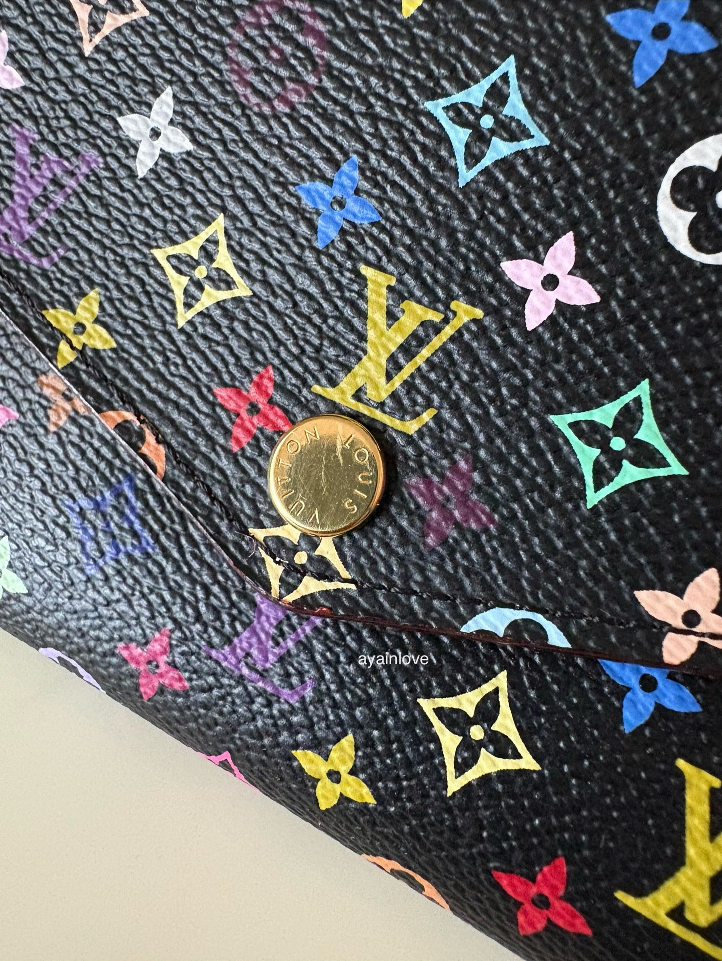 LOUIS VUITTON LV Black Murakami Multicolour Sarah Wallet Gold Hardware