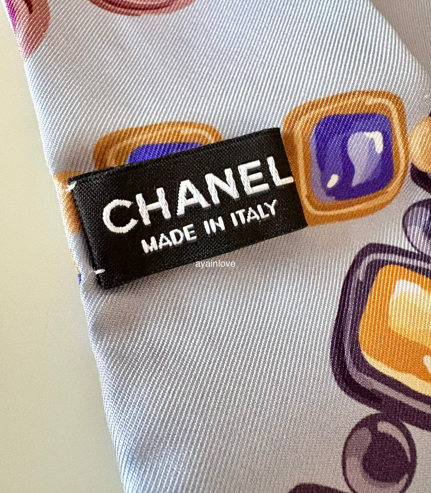 CHANEL Blue Multicolour Silk CC Twilly Scarf Bandeau