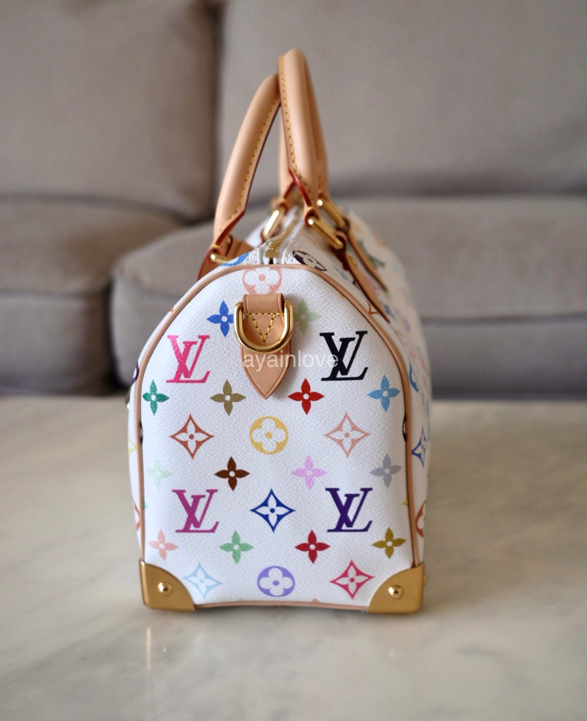 LOUIS VUITTON LV x TM White Multicolour Murakami Speedy 25 Gold Hardware
