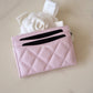 CHANEL 22P Light Pink Rose Clair Caviar Flat Card Holder Light Gold Hardware
