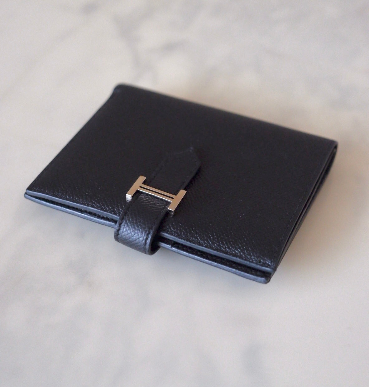 HERMES Bearn Compact Wallet Epsom Black Noir Palladium Hardware C Stamp