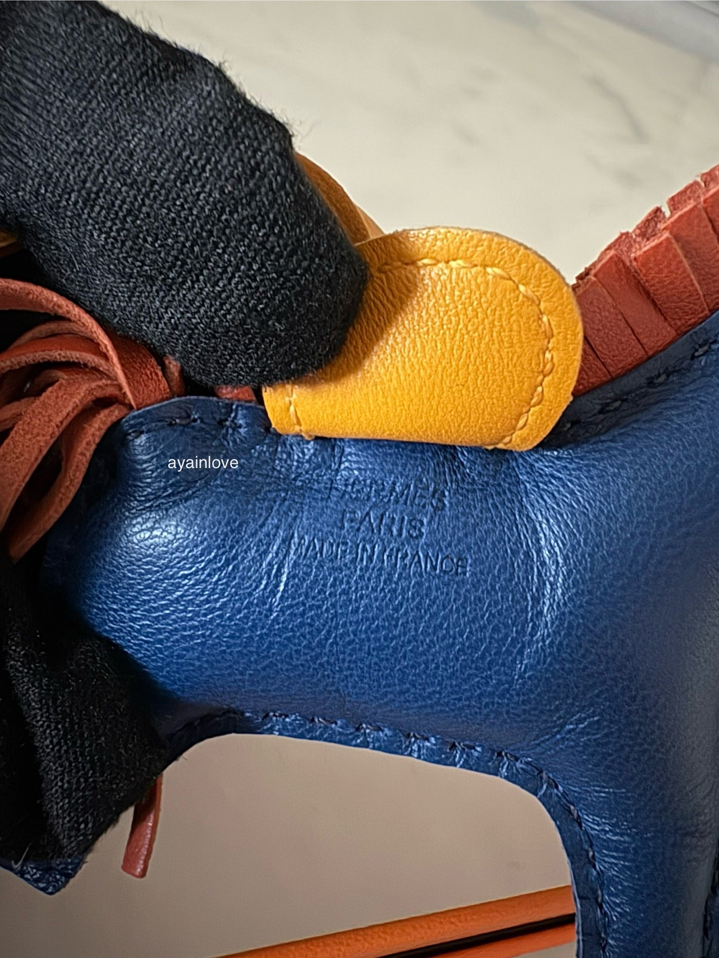 HERMES Rodeo PM Tricolour Blue Sapphire/Jaune D’Or/Natural Bouton Bag Charm