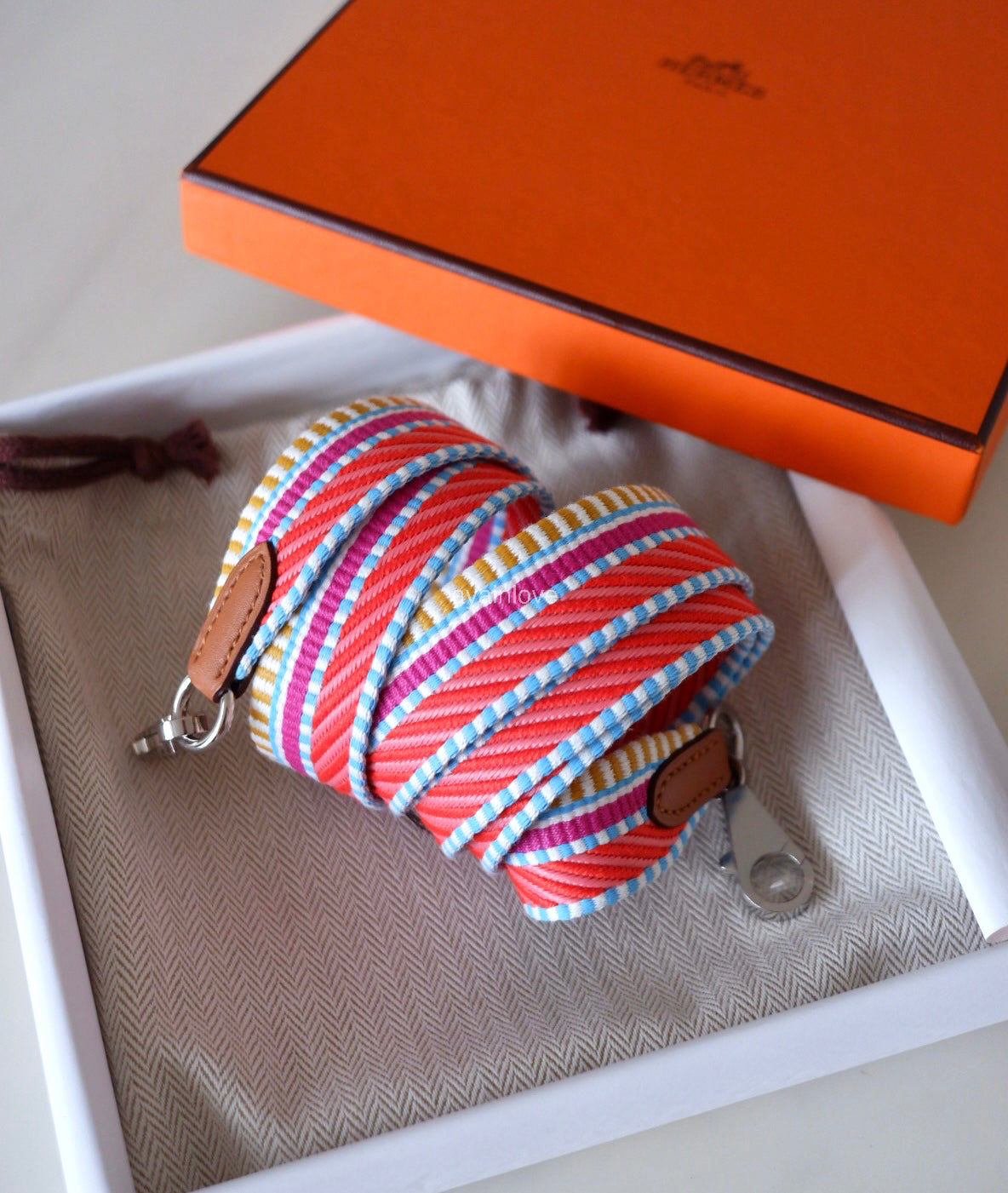 HERMES Multicolour 25 mm Pink Blue Yellow Strap 105 cm Palladium Hardware