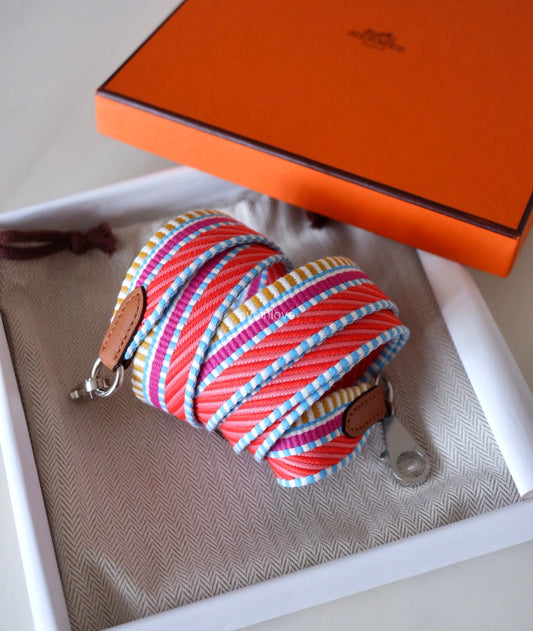 HERMES Multicolour 25 mm Pink Blue Yellow Strap 105 cm Palladium Hardware